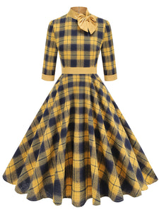 Yellow Plaid Vintage Dress with Pockets Inspired by Clueless Cher Horowitz, Brown / M Yellow Plaid Vintage Dress with Pockets Inspired by Clueless Cher Horowitz, Brown / M