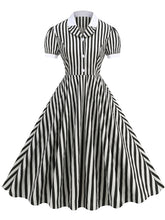 Load image into Gallery viewer, Beetlejuice Costume Short Sleeve Vintage Dress With Black and White Vertical Stripe