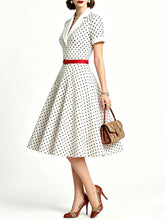 Load image into Gallery viewer, Women's Red 1950s Rockabilly Polka Dot Swing Dress