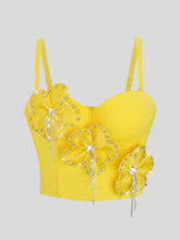 Load image into Gallery viewer, Yellow Rhinestone Flower Corset Top Vintage Style Strappy Bustier
