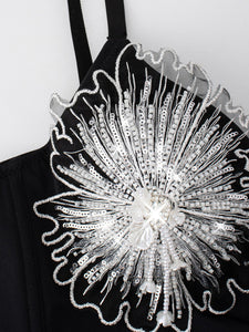 Victorian-Inspired Lace-Up Bustier with Floral Embroidery & Crystal Rhinestones Black Corset Top