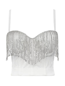 Vintage Fringed Bead Embellished Strapless Top