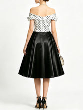 Load image into Gallery viewer, Women's 1950s Vintage Off Shoulder Polka Dot Swing Dress | Black and White Midi