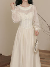 Load image into Gallery viewer, Peter Pan Collar Victorian Inspired Bustier White Lace Dress