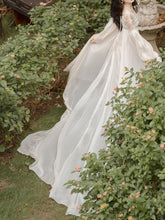 Load image into Gallery viewer, White Lace Lantern Sleeves Romantic Wedding Dress with Tail Inspired By Sleeping Beauty