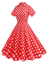 Load image into Gallery viewer, Red Polka Dots V Neck Short Sleeve Swing Vintage 1950S Dress