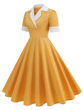 Load image into Gallery viewer, Blue V Neck Short Sleeve Swing Vintage 1950S Dress