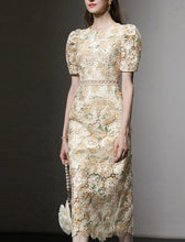 Load image into Gallery viewer, Pink Floral Embroidery Hollow Lace 1960S Vintage Dress
