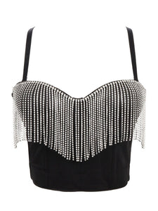 Vintage Fringed Bead Embellished Strapless Top
