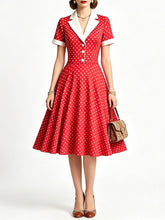 Load image into Gallery viewer, Women's Red 1950s Rockabilly Polka Dot Swing Dress