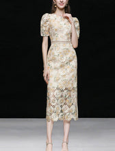 Load image into Gallery viewer, Pink Floral Embroidery Hollow Lace 1960S Vintage Dress