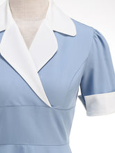 Load image into Gallery viewer, Blue V Neck Short Sleeve Swing Vintage 1950S Dress