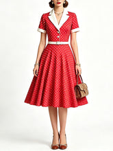 Load image into Gallery viewer, Women's Red 1950s Rockabilly Polka Dot Swing Dress