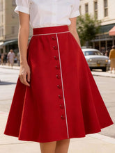 Load image into Gallery viewer, 1950S Red Button High Waist Swing Vintage Skirt