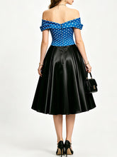 Load image into Gallery viewer, Women's 1950s Vintage Off Shoulder Polka Dot Swing Dress | Black and White Midi