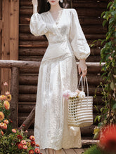 Load image into Gallery viewer, 1950S White V Neck Lace Long Sleeve Swing Dress