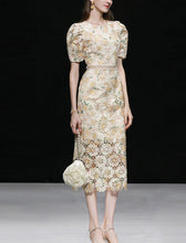 Load image into Gallery viewer, Pink Floral Embroidery Hollow Lace 1960S Vintage Dress
