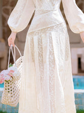 Load image into Gallery viewer, 1950S White V Neck Lace Long Sleeve Swing Dress