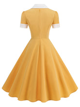 Load image into Gallery viewer, Blue V Neck Short Sleeve Swing Vintage 1950S Dress