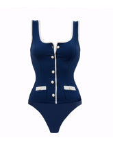 Load image into Gallery viewer, Women's Navy One-Piece Swimsuit with Detachable Shorts Swimwear Set