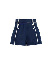 Load image into Gallery viewer, Women's Navy One-Piece Long Sleeve Swimsuit with Detachable Shorts Swimwear Set