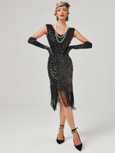 Load image into Gallery viewer, Pink V Neck Sequined Beaded Tassels 1920S Gatsby Dress