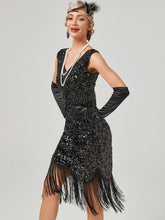 Load image into Gallery viewer, Pink V Neck Sequined Beaded Tassels 1920S Gatsby Dress