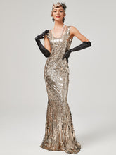 Load image into Gallery viewer, Gold 1920S Sequined Fringe Flapper Maxi Dress