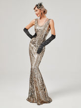 Load image into Gallery viewer, Gold 1920S Sequined Fringe Flapper Maxi Dress
