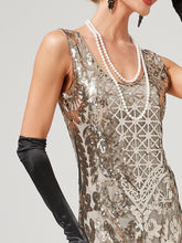 Load image into Gallery viewer, Gold 1920S Sequined Fringe Flapper Maxi Dress