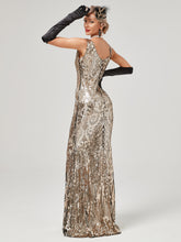 Load image into Gallery viewer, Gold 1920S Sequined Fringe Flapper Maxi Dress