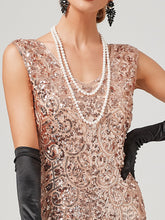 Load image into Gallery viewer, Pink V Neck Sequined Beaded Tassels 1920S Gatsby Dress