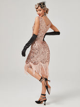 Load image into Gallery viewer, Pink V Neck Sequined Beaded Tassels 1920S Gatsby Dress