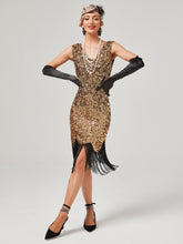 Load image into Gallery viewer, Pink V Neck Sequined Beaded Tassels 1920S Gatsby Dress