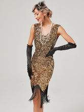 Load image into Gallery viewer, Pink V Neck Sequined Beaded Tassels 1920S Gatsby Dress