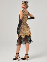 Load image into Gallery viewer, Pink V Neck Sequined Beaded Tassels 1920S Gatsby Dress