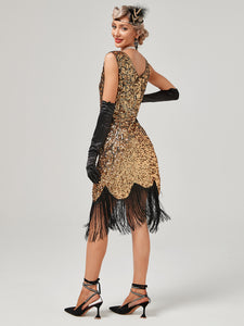 Pink V Neck Sequined Beaded Tassels 1920S Gatsby Dress