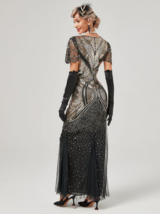 Wine Red 1920S Sequined Fringe Flapper Maxi Dress