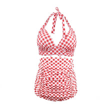 Load image into Gallery viewer, Retro Style Pink Plaid Halter Backless High-Waisted Bikini Set