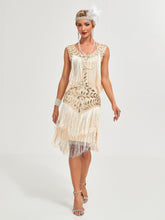 Load image into Gallery viewer, Crew Neck Sequined Beaded Tassels 1920S Gatsby Dress