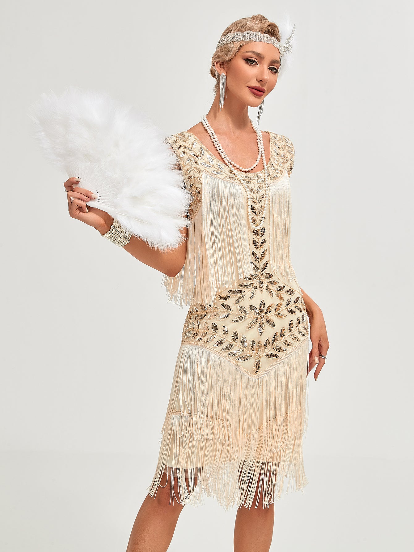Crew Neck Sequined Beaded Tassels 1920S Gatsby Dress