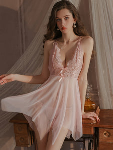 Pink Spaghetti Strap Lingerie Sexy Babydolls