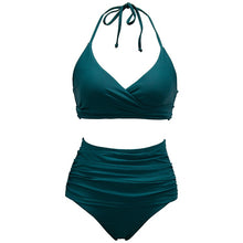 Load image into Gallery viewer, Women's Two Piece Bikini Set Halter V Neck Bathing Suit High Waisted Ruched Tummy Control Swimsuit