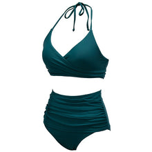 Load image into Gallery viewer, Women's Two Piece Bikini Set Halter V Neck Bathing Suit High Waisted Ruched Tummy Control Swimsuit