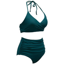 Load image into Gallery viewer, Women's Two Piece Bikini Set Halter V Neck Bathing Suit High Waisted Ruched Tummy Control Swimsuit