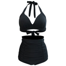 Load image into Gallery viewer, Retro Style Pink Plaid Halter Backless High-Waisted Bikini Set