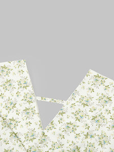 Yellow V Neck Floral Printed Cross-Tie 1950S Vintage Dress