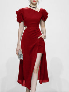 1960S Asymmetric Neck Waist Cutout Slit Party Sexy Dress
