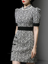 Load image into Gallery viewer, Black Jacquard Vintage Style Mini Cheongsam Dress