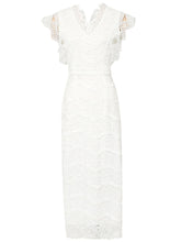 Load image into Gallery viewer, White V-Neck Lace Midi Vintage Wedding Dress